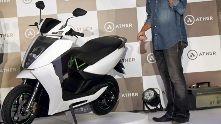 Tarun Mehta, co-founder and Chief Executive Officer of Ather Energy, during the unveiling of India's first smart electric scooter, the S340, in Bangalore, India on 23 February 2016. The S340 electric scooter, features a powerful IP67-rated Lithium Ion battery pack, a top speed of 72kmph, a travel distance of up to 60kms, and an on board navigation system.