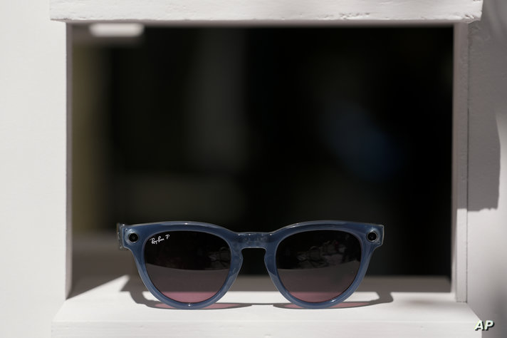 A pair of Ray-Ban Meta smart glasses is seen on display at Meta's Connect developer conference, Wednesday, Sept. 27, 2023, in…