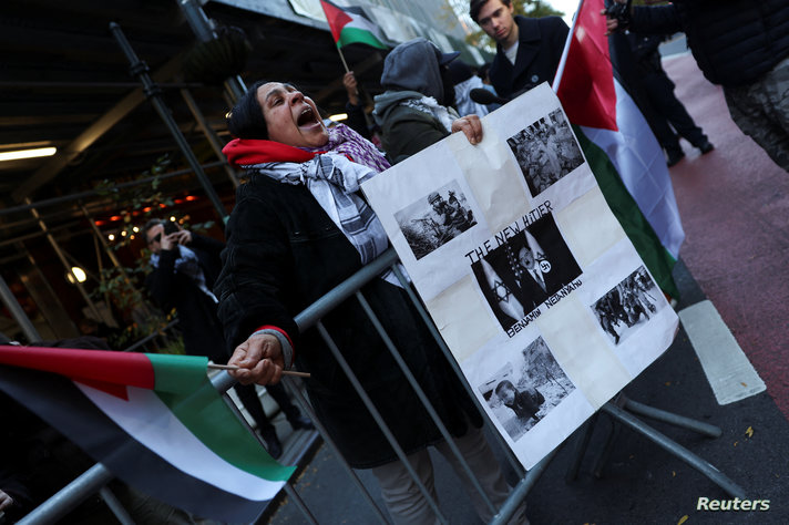 City University of New York (CUNY) students rally in support of Palestinians, in Manhattan, New York City