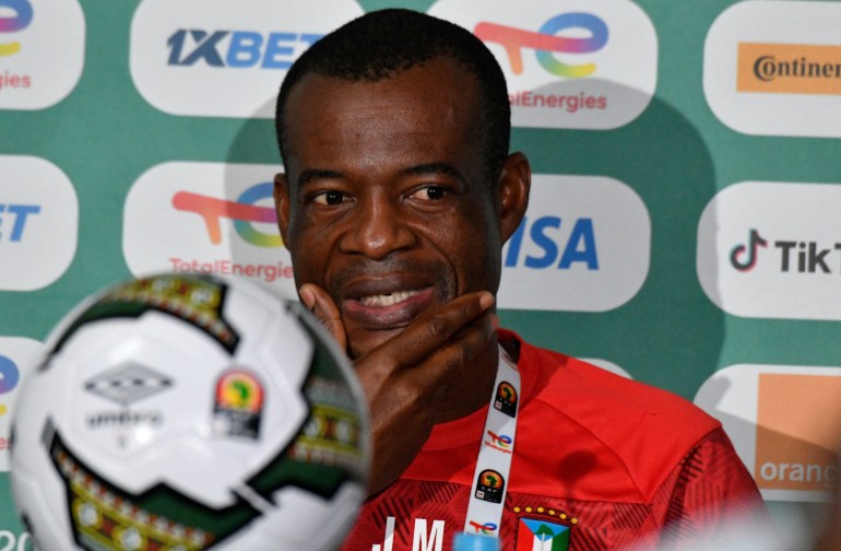 Equatorial Guinea's head coach Juan Micha attends a press conference on January 19, 2022 at the Omnisport stadium in Limbe, Cameroon, on the eve of the Africa Cup of Nations (CAN) football match between Sierra Leone and Equatorial Guinea. (Photo by Issouf SANOGO / AFP)