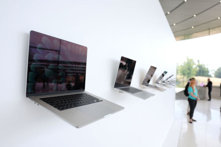 CUPERTINO, CALIFORNIA - JUNE 05: The new Apple 15-inch Macbook Air is displayed during the Apple Worldwide Developers Conference on June 05, 2023 in Cupertino, California. Apple CEO Tim Cook kicked off the annual WWDC23 developer conference with the announcement of the new Apple Vision Pro mixed reality headset. (Photo by Justin Sullivan/Getty Images)