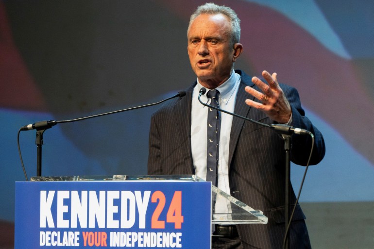 Independent presidential candidate Robert F. Kennedy Jr. speaks during a campaign rally at the Fox Theatre in Tucson, Arizona, U.S. February 5, 2024. REUTERS/Rebecca Noble