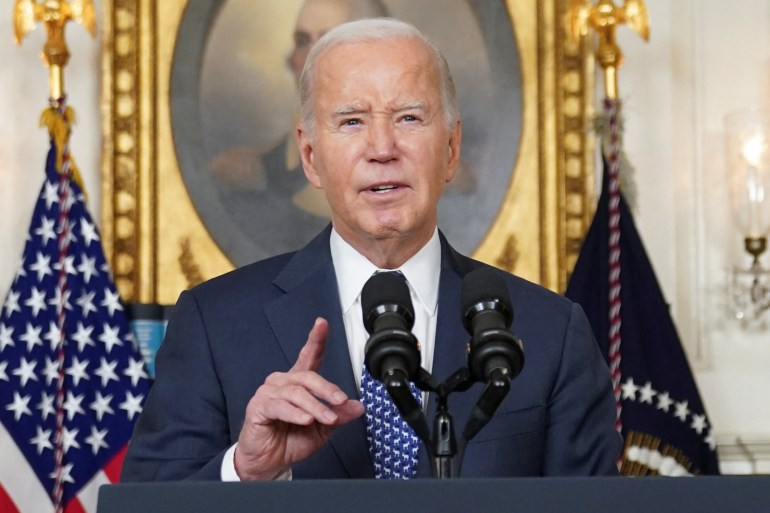 U.S. President Joe Biden delivers remarks at the White House in Washington, U.S., February 8, 2024. REUTERS/Kevin Lamarque