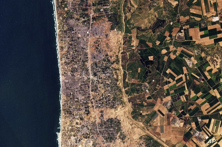 Esta imagen satelital de Planet Labs PBC muestra la Franja de Gaza el martes 30 de enero de 2024. (Planet Labs PBC vía AP)