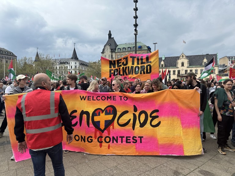 MALMO, SWEDEN - MAY 09: Israel's participation in the Eurovision Song Contest, which will take place on May 11th, is being protested in Malmo, Sweden, where the event is being hosted on May 9, 2024. ( Atila Altuntaş - Anadolu Agency )