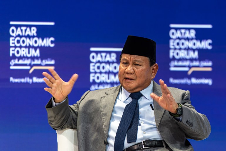 Prabowo Subianto, Indonesia's president-elect, at the Qatar Economic Forum (QEF) in Doha, Qatar, on Wednesday, May 15, 2024. More than 1,000 corporate and government leaders arrive in Qatar this week for an economic gathering in a city to which all roads have led over the past year. Photographer: Christopher Pike/Bloomberg via Getty Images