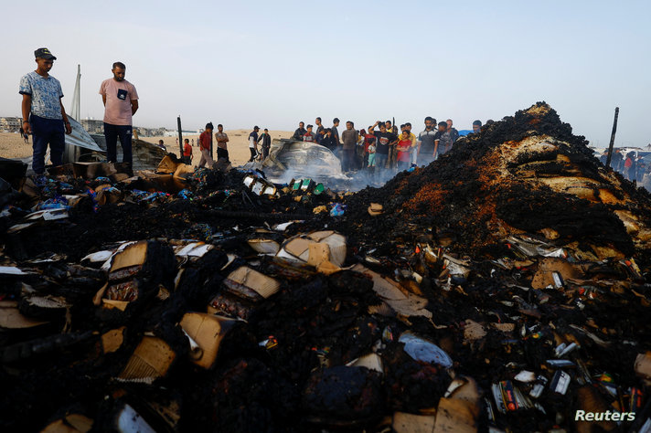 Aftermath of an Israeli strike on an area designated for displaced people, in Rafah in the southern Gaza Strip