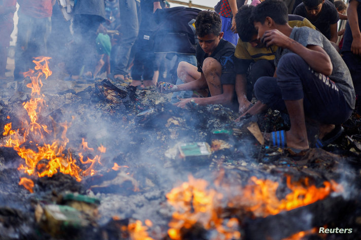 Aftermath of an Israeli strike on an area designated for displaced people, in Rafah in the southern Gaza Strip