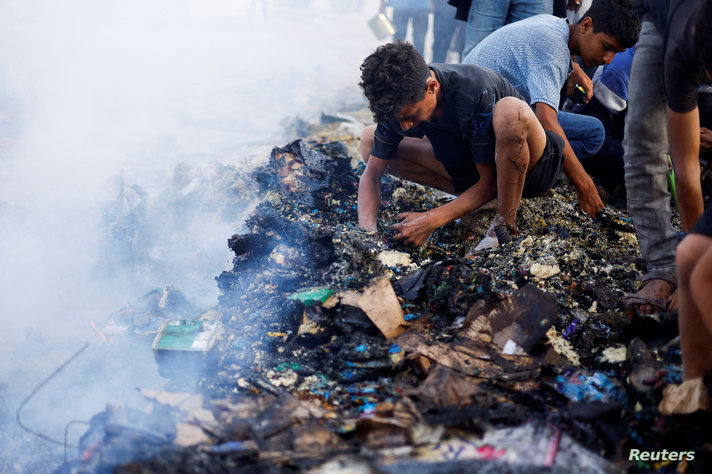 Aftermath of an Israeli strike on an area designated for displaced people, in Rafah in the southern Gaza Strip