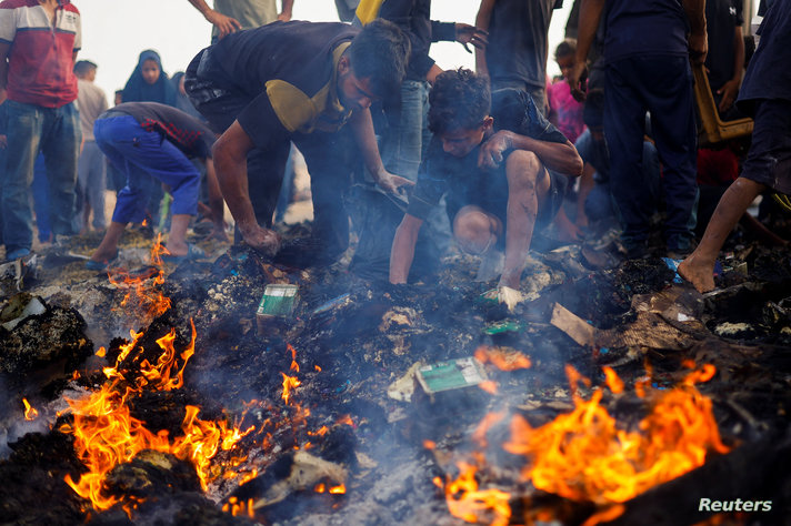 Aftermath of an Israeli strike on an area designated for displaced people, in Rafah in the southern Gaza Strip