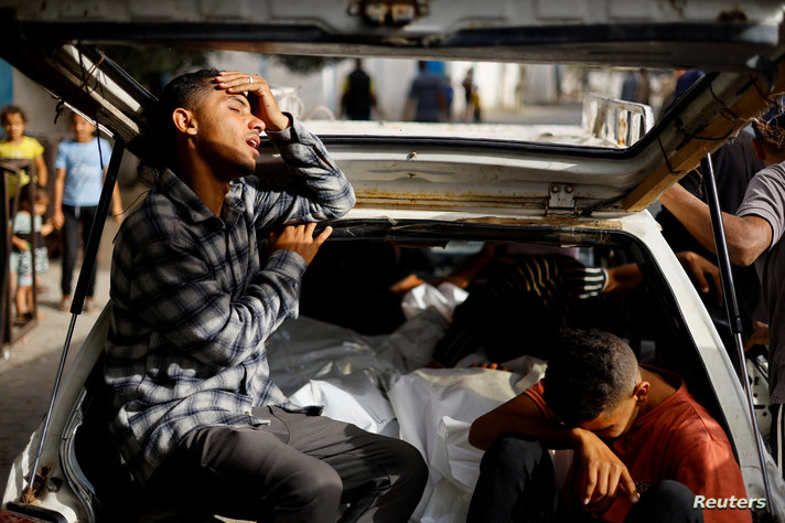 Funeral of Palestinians killed in an Israeli strike on an area designated for displaced people, in Rafah, in the southern Gaza Strip