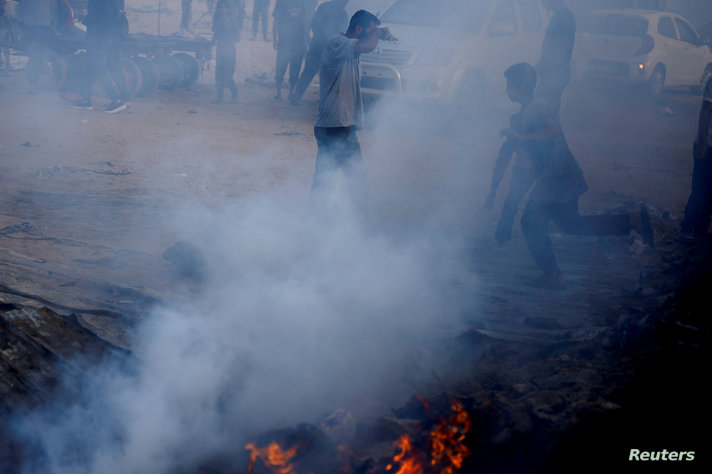 Aftermath of an Israeli strike on an area designated for displaced people, in Rafah in the southern Gaza Strip