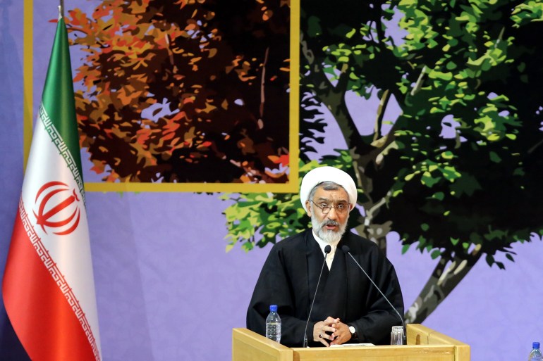 TEHRAN, IRAN - DECEMBER 08: Iran's Justice Minister Mostafa Pourmohammadi delivers a speech during an anti-corruption conference in Tehran, capital city of Iran on December 8, 2014. (Photo by Fatemeh Bahrami/Anadolu Agency/Getty Images)