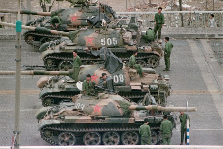 Chinese Military Tanks in Tiananmen Square (Photo by David Turnley/Getty Images)