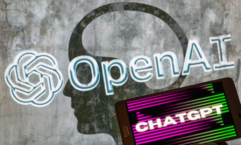 OpenAI logo seen on screen with ChatGPT website displayed on mobile seen in this illustration in Brussels, Belgium, on December 12, 2022. (Photo by Jonathan Raa/NurPhoto via Getty Images) GettyImages-1245565693