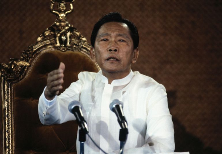 President of the Philippines, Ferdinand E. Marcos,during a national television interview at Malacanang Palace. He sought to squelch rumors that he is gravely ill and ruled out reimposition of martial law. | Location: San Miguel, Manila, Philippines.