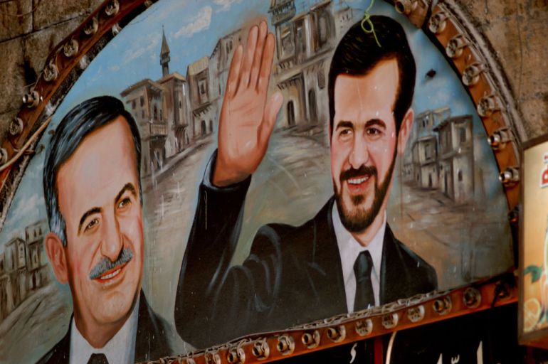 DAMASCUS, SYRIA - 2005/10/17: A mural of deceased president Hafiz al Assad and his eldest son Bassel Al Assad in Damascus. (Photo by John Wreford/SOPA Images/LightRocket via Getty Images)