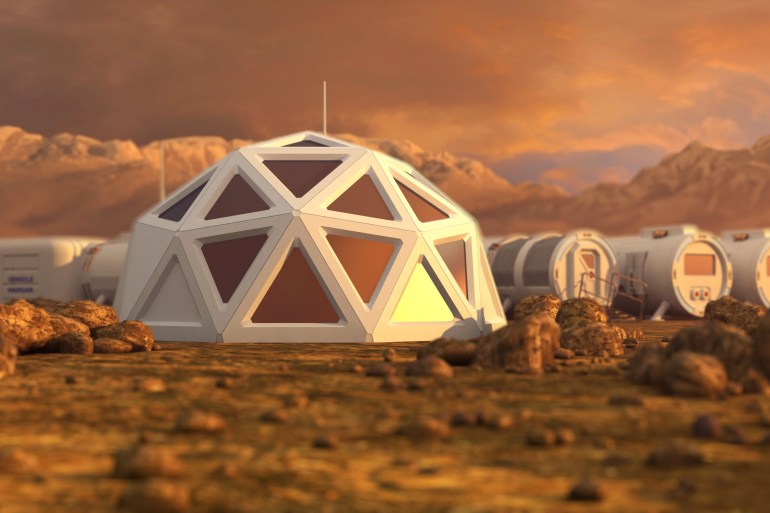 Storage warehouse. The colony on Mars. Autonomous life on Mars. 3D rendering; Shutterstock ID 731611657; purchase_order: aljazeera ; job: ; client: ; other: